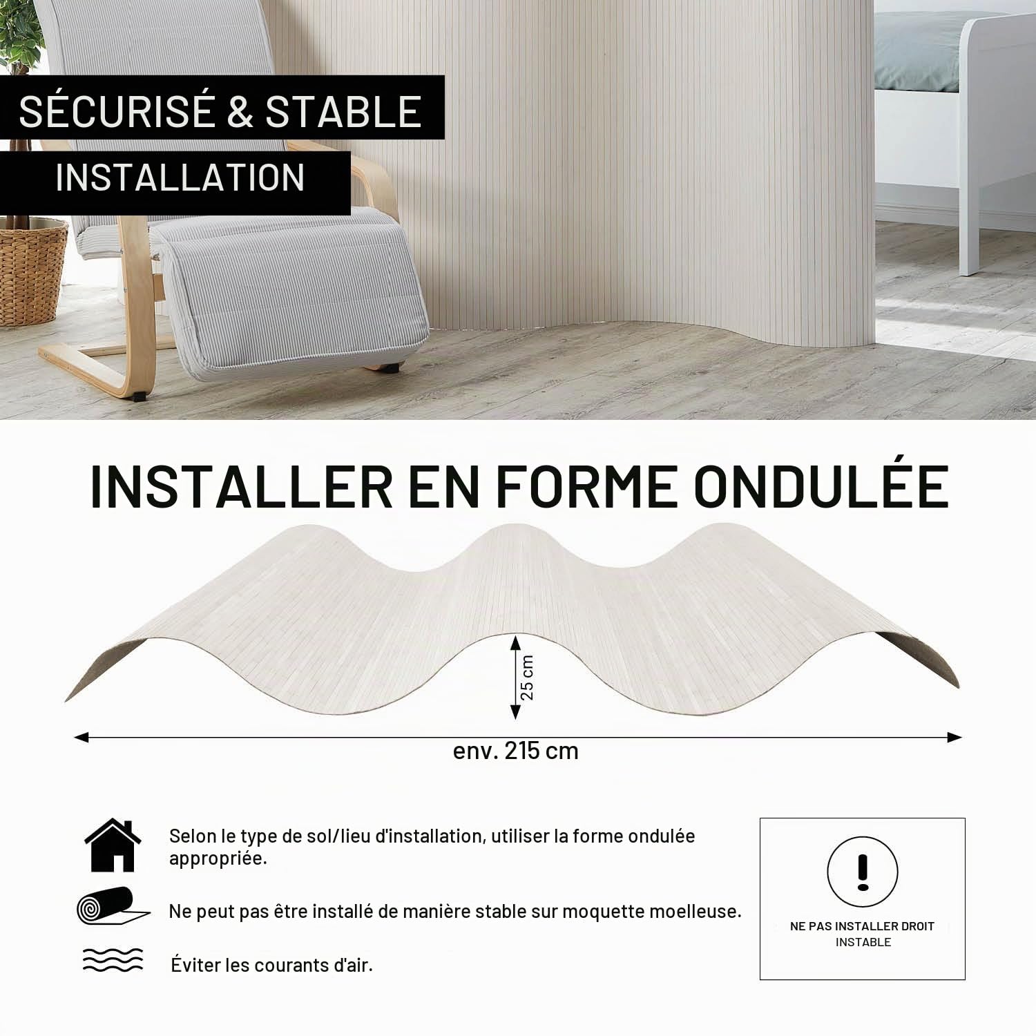 Paravent bambou 200 x 250 cm blanc