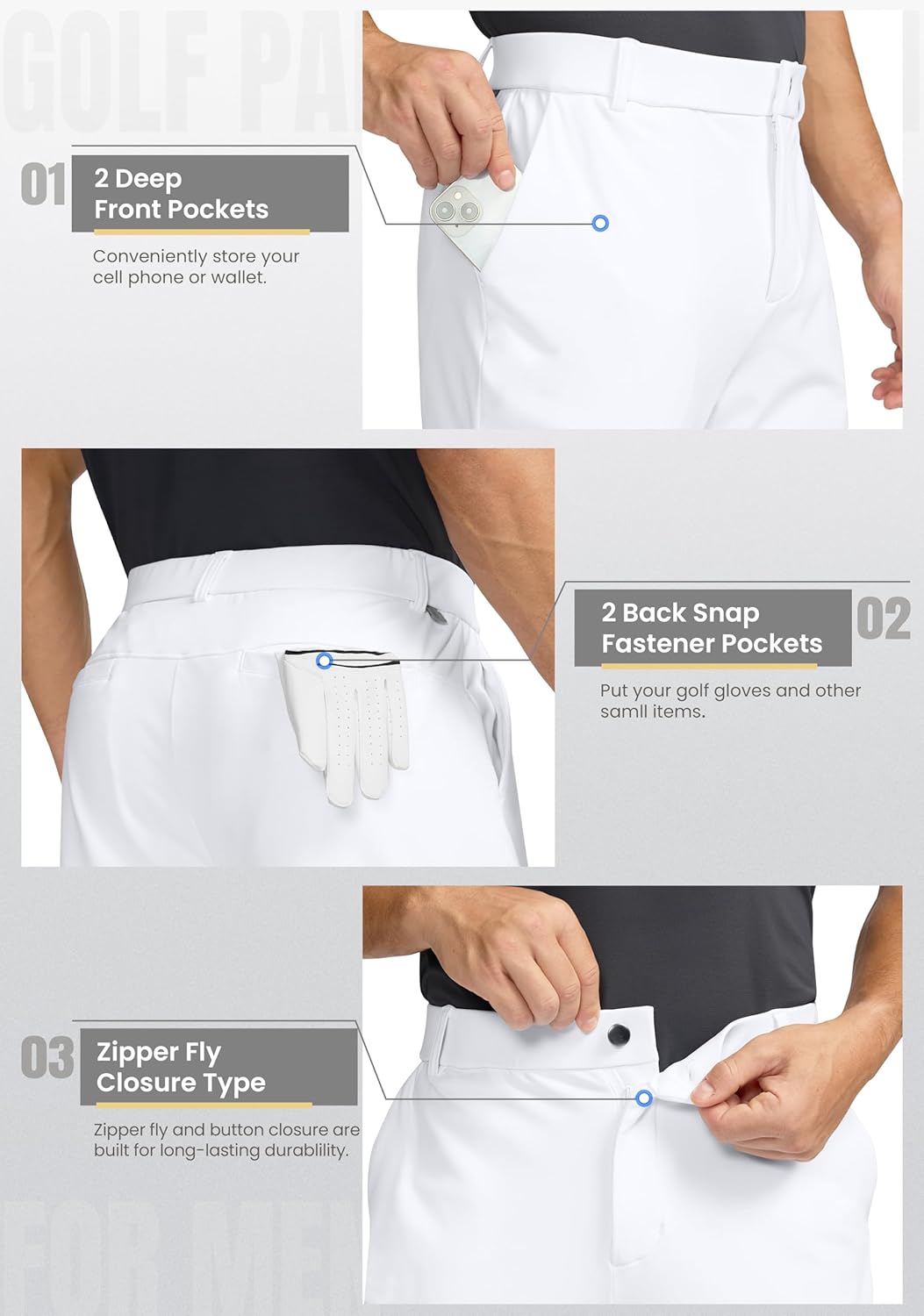 Soothfeel Men's Fleece Lined Pants 30"/32"/34" Golf Work Dress Pants Casual Insulated Warm Winter Trousers with Pockets White L34×W38 - Image 4