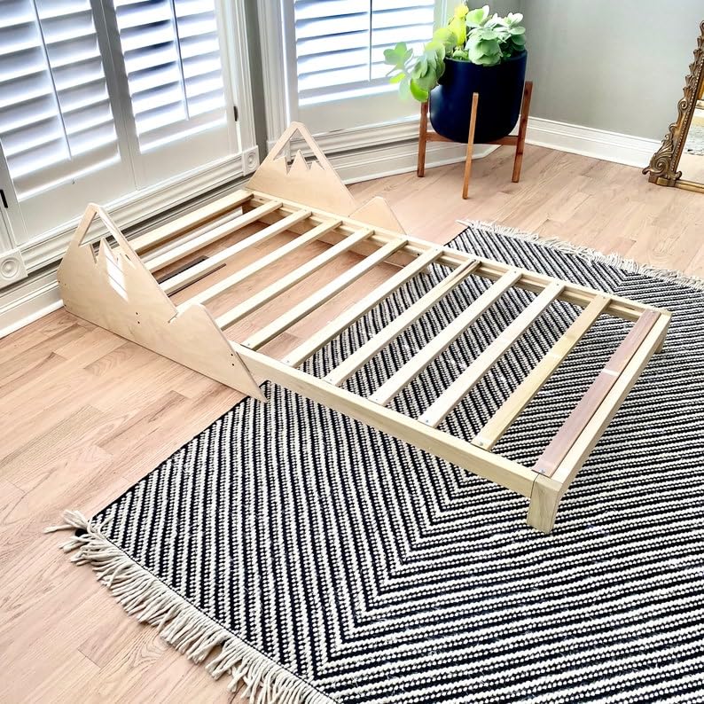 Lit pliant en bois double avec barrières anti-chute intégrées