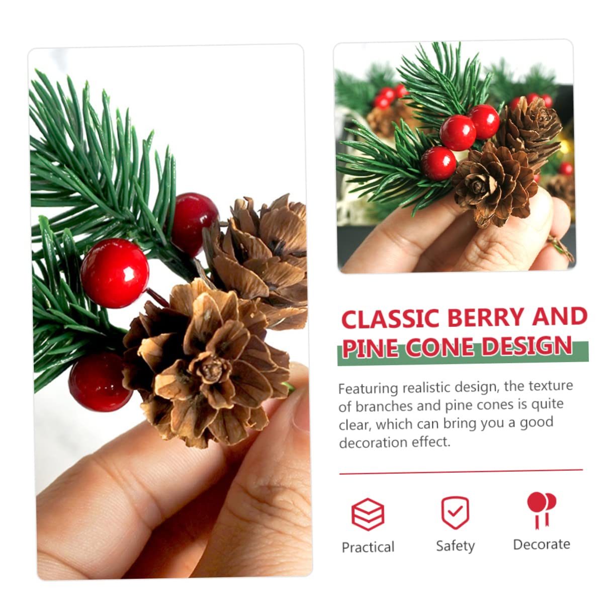 Abaodam 60piezas Adornos Navideños De Ramas De Pino Artificial Rojas para Decoración De Árbol Guirnaldas y Manualidades De Navidad