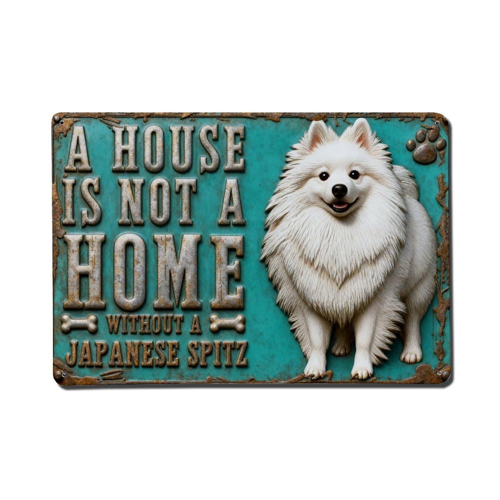 Japanese Spitz Dog Home Sign Vintage Metal Tin Sign Retro Wall Decor, Bar Garage Cafe Kitchen Home Wall Art Poster Decoration 8x12inches