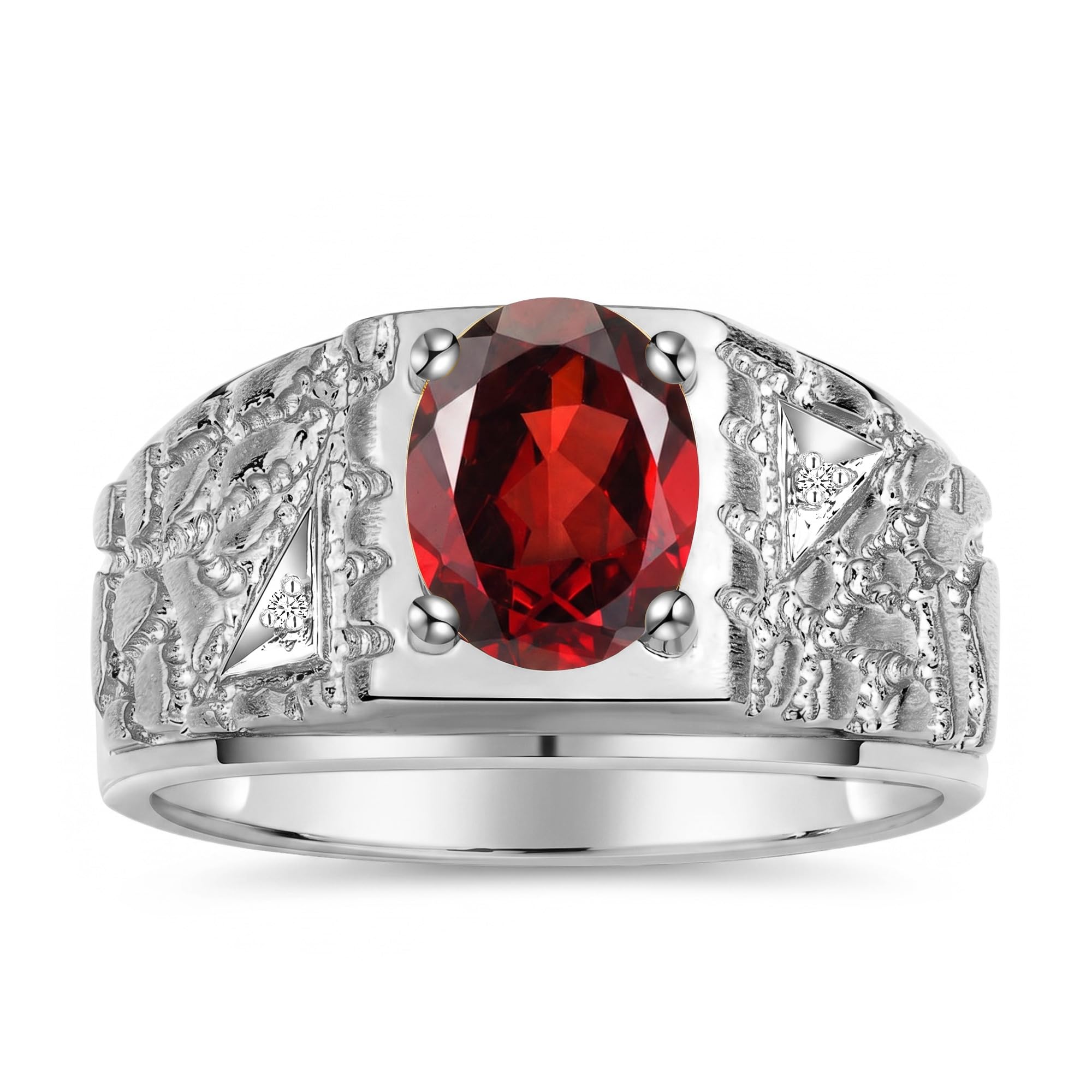Rylos Men's Rings Designer Nugget Ring: Oval 9X7MM Gemstone &amp; Sparkling Diamonds - Color Stone Birthstone Rings for Men, Sterling Silver Rings in Sizes 8-13. Mens Jewelry