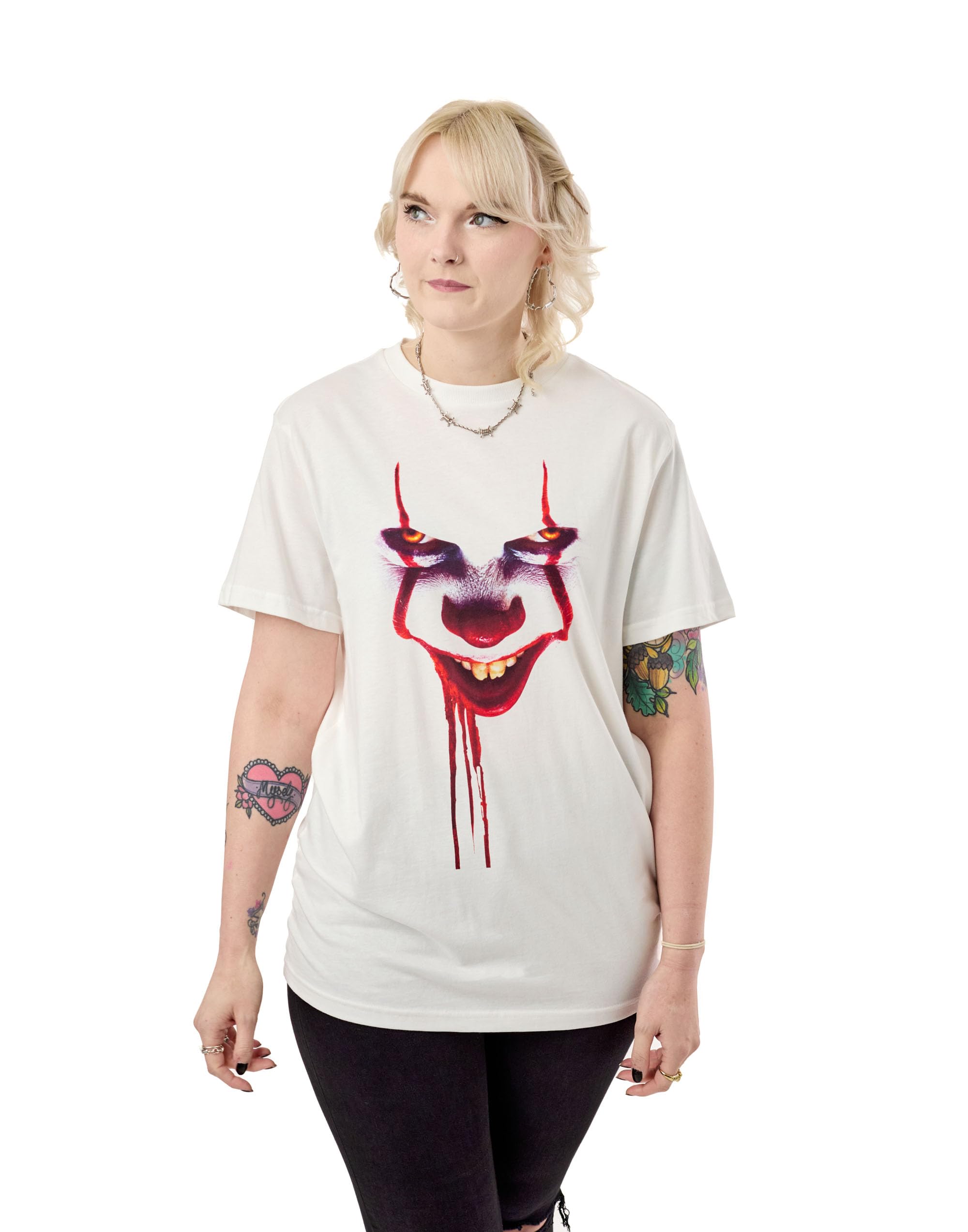 Pennywise Unisex White It Short Sleeve Graphic Tee | Clown Horror Movie T-Shirt | Stephen King Fan Apparel | Red Balloon Scary Novel Merchandise | Halloween Costume Top For Adults And Teens