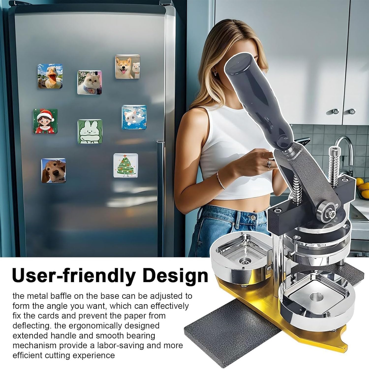 Máquina para Hacer imanes de Fotos,DIY Refrigerator Sticker Magnet Press Kit con 100-Piezas Consumibles + Cortador de Papel, Crafting sin Esfuerzo Photo Magnet Machine