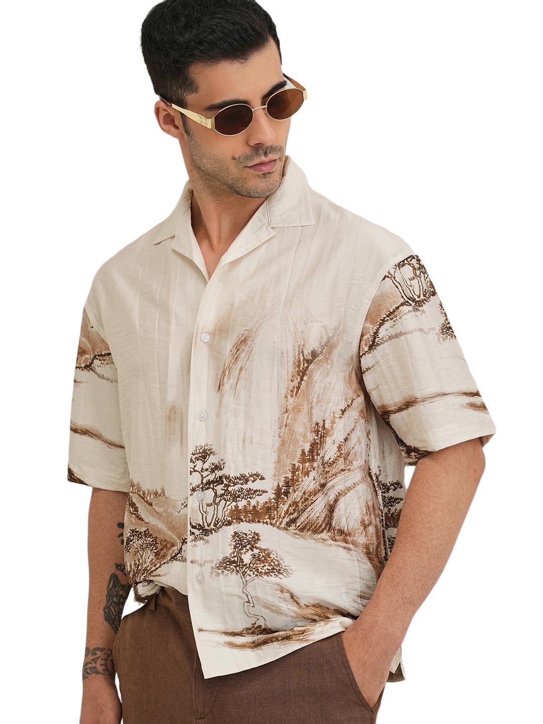 pinkmint Men Printed Cotton Flex Shirt | Stylish Designer | Regular Fit Floral & Abstract Print Shirt for Men (Available in Plus Size)-picture-44
