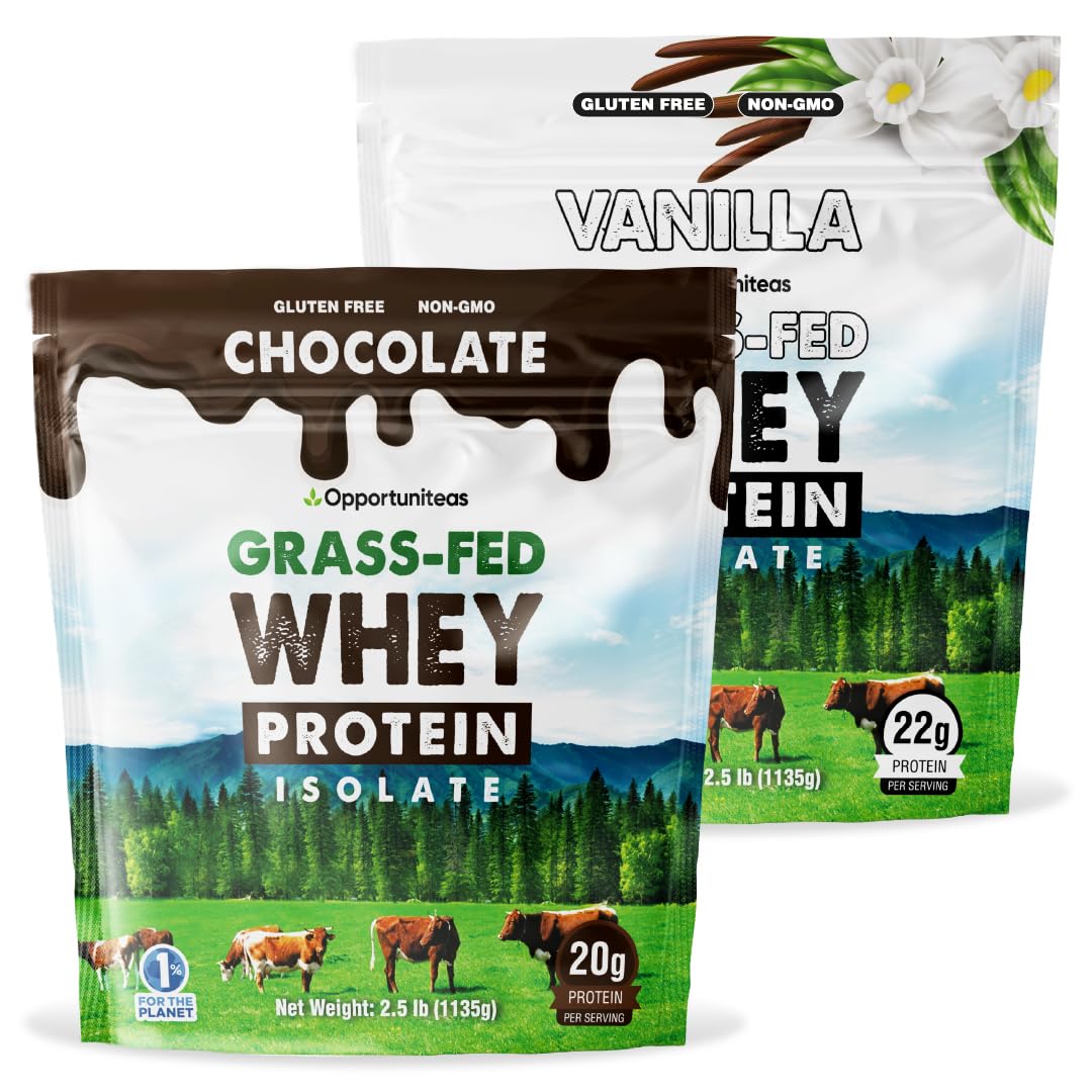 Chocolate & Vanilla Whey Protein Powder Bundle - Grass Fed Whey Isolate - Delicious Taste for Shakes, Smoothies, Cooking & Baking - Gluten Free & Non GMO - 5 Pounds