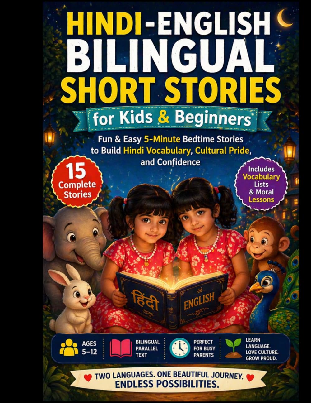 Hindi-English Bilingual Short Stories for Kids & Beginners: Fun & Easy 5-Minute Bedtime Stories to Build Hindi Vocabulary, Cultural Pride, and Confidence