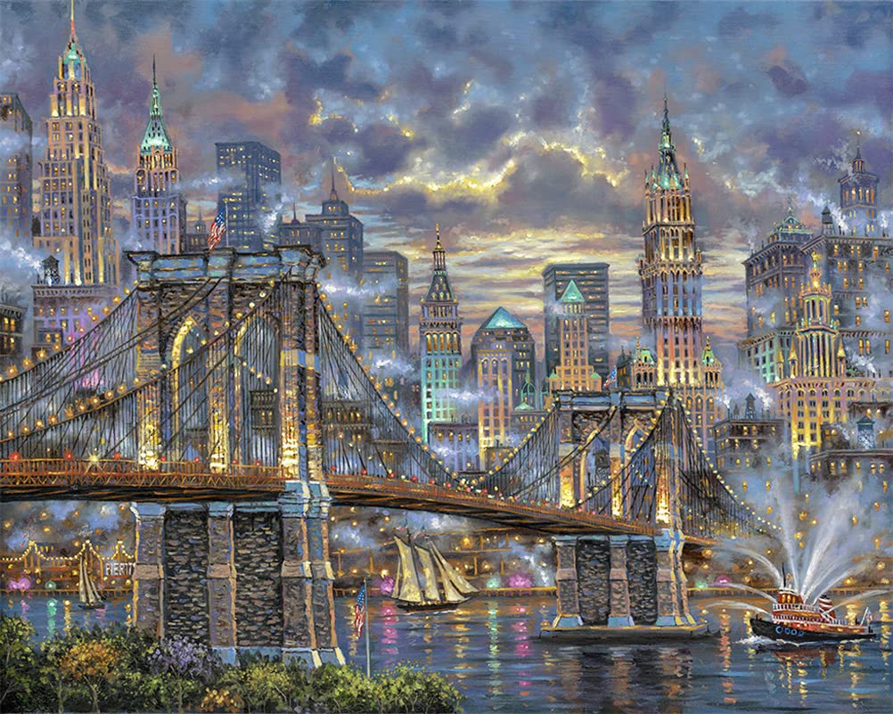 Meecaa Paint by Numbers Bridge Street Architecture City Landscape Kit for Adults Beginners DIY Oil Painting 16 x 20 Inches (City, Framed)