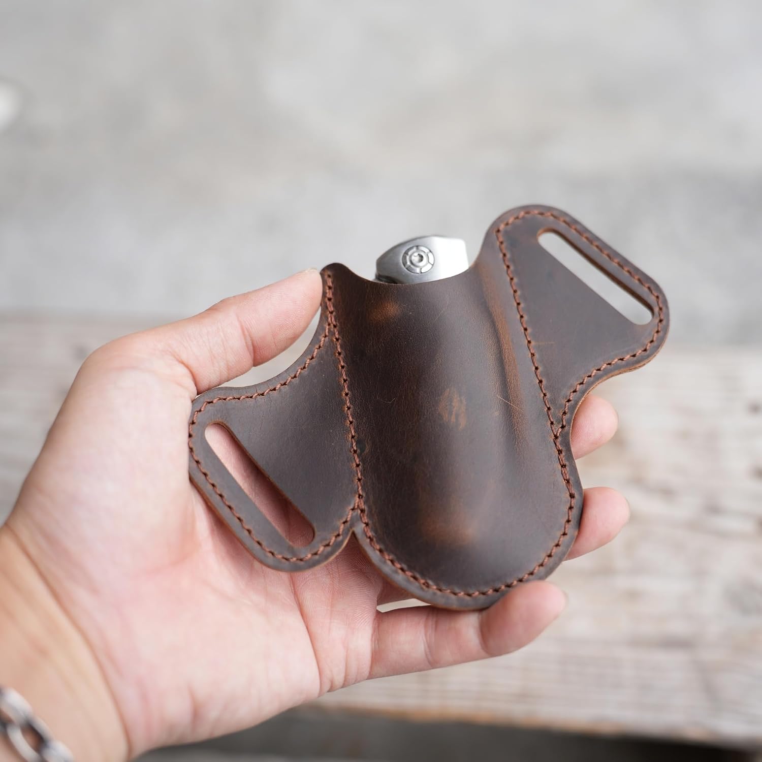 JJNUSA Leather Folding Pocket Leather Knife Sheath for 3.3"-4" inch Knives Holder, 3" inch Holster Belt Loop, Flashlight Holder, 4" EDC Leather for buck 110 Pouch 0 (Brown 2) (Darkbrown)