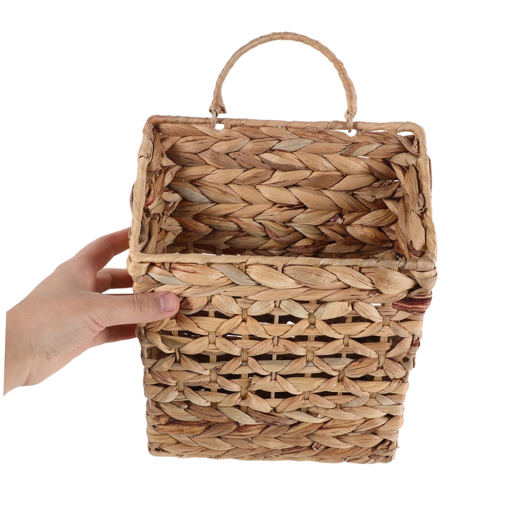 Cesta de Almacenamiento Colgante de Mimbre, Revistero de Pared Tejido, , Caqui, de Hierba y Metal, para Revistas y Plantas, Dormitorio y Salón