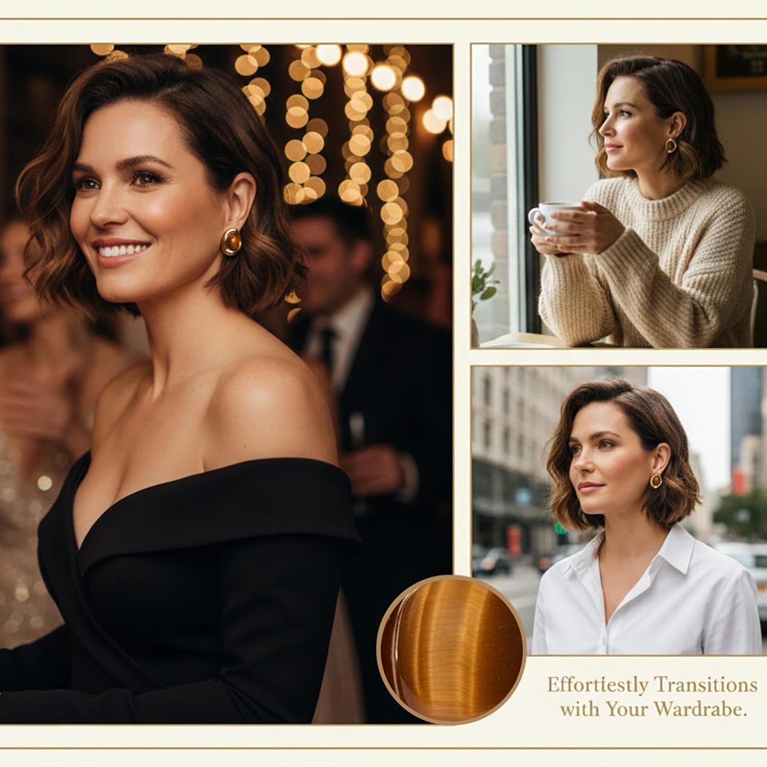 Jean Beau Chunky Gold Stone Stud Earrings for Women, Trendy Natural Gemstone Hypoallergenic Earing Valentine Jewelry Gift - Image 4