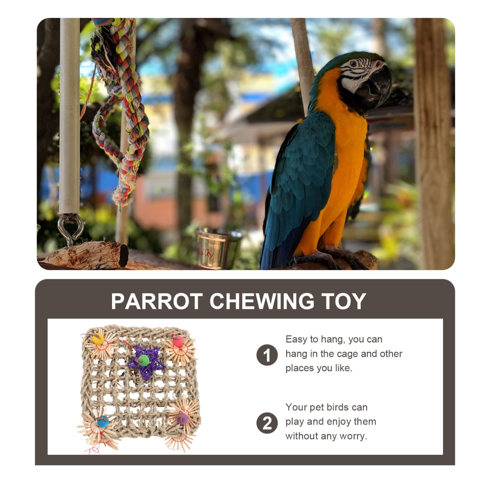 BESPORTBLE 3pièces Parfait Voici Le Titre pour Votre Produit Jouet pour Perroquet Filet Herbe Tissé pour Oiseaux à Mâcher Et Grimper Accessoire Amusant pour Oiseaux De Compagnie