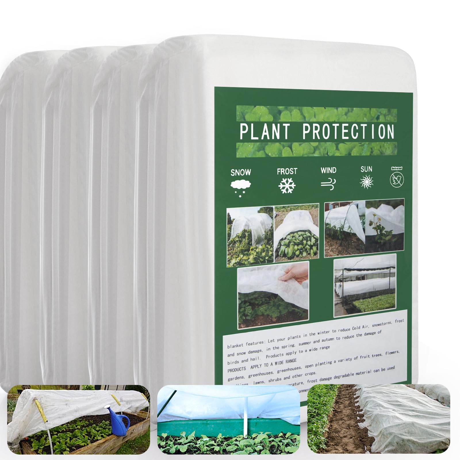 Paquete de 4 cubiertas para plantas de protección contra la congelación, 10 pies x 33 pies, 29.8 g/yd², tela para plantas al aire libre, cubierta flotante para hileras de heladas para invierno, jardín