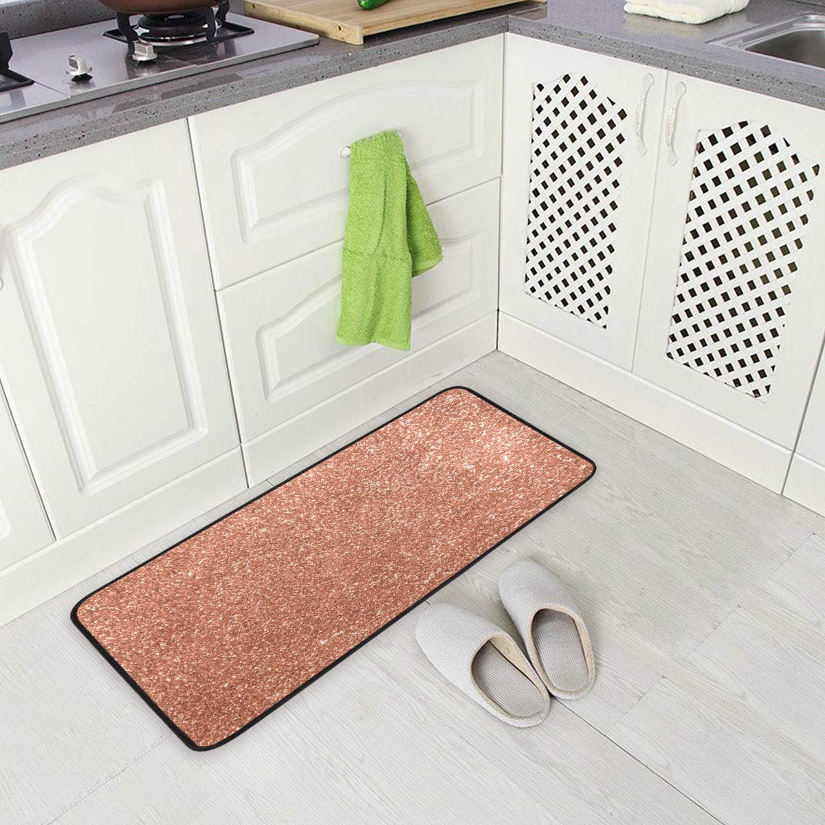 Mnsruu Silberfarbener Glitzer-Läufer Teppich 183x61 Cm – Küchenmatte, Rutschfester Fußabtreter Für Bad & Flur