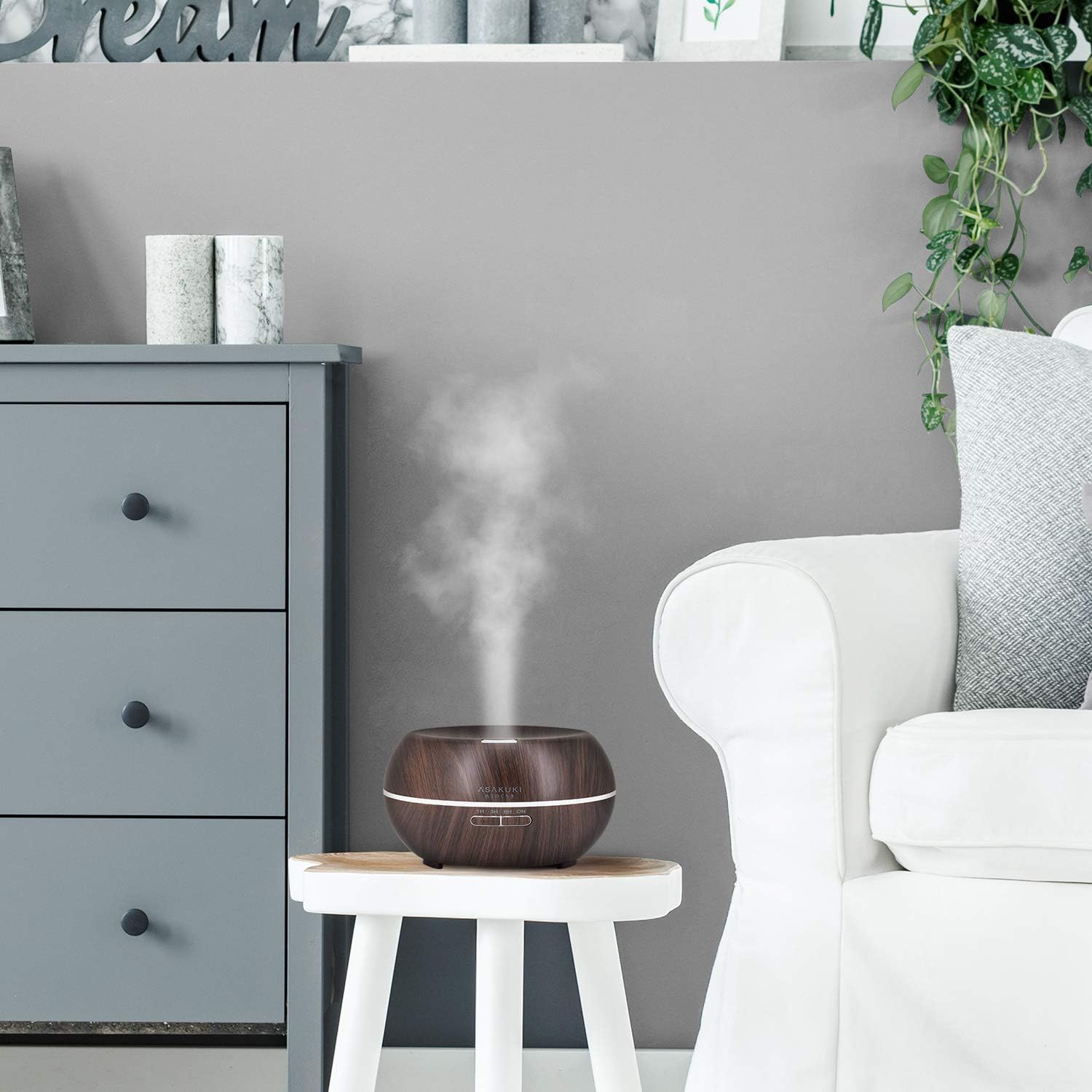 ASAKUKI Essential Oil Diffuser 500ml Cool Mist Humidifier, 16 Hours Operation Aroma Diffuser with Waterless Safety Switch & 14 LED Colors