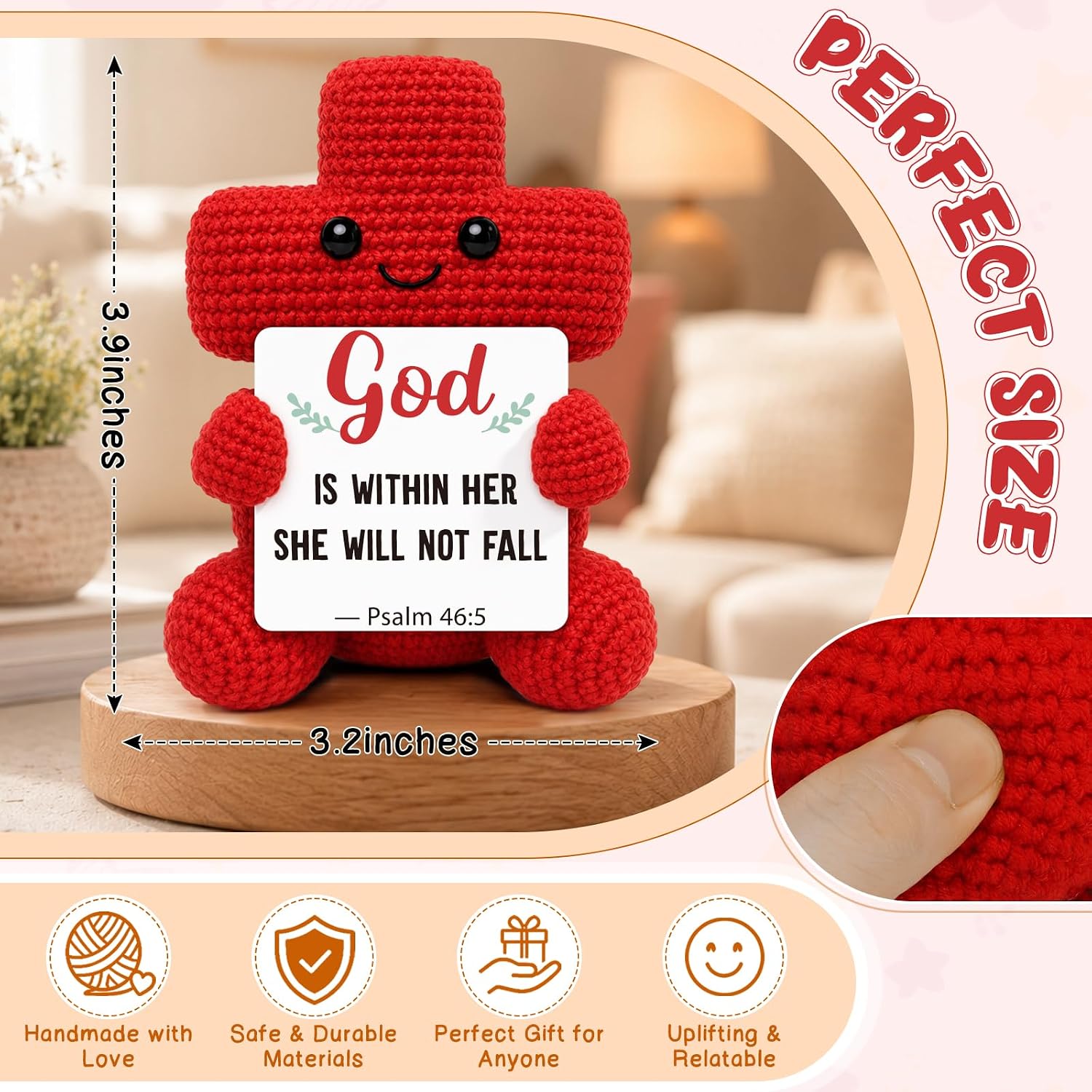 Christian Birthday Gifts for Women, Religious Faith Gifts, Crochet Cross | Inspirational Spiritual Bible Verse Prayer Card for Mom Sister Friend Coworker Teen Girl, Handmade Desk Decor, Get Well Gift