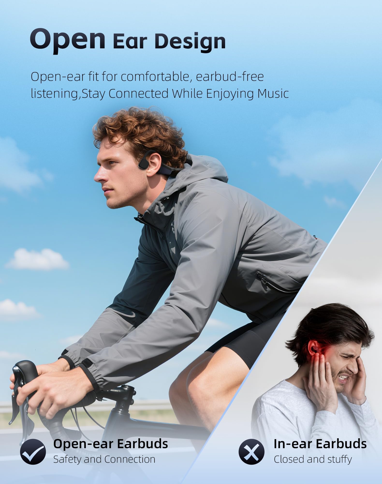 Auriculares de conducción ósea inalámbricos Bluetooth impermeables con cancelación de ruido y micrófono