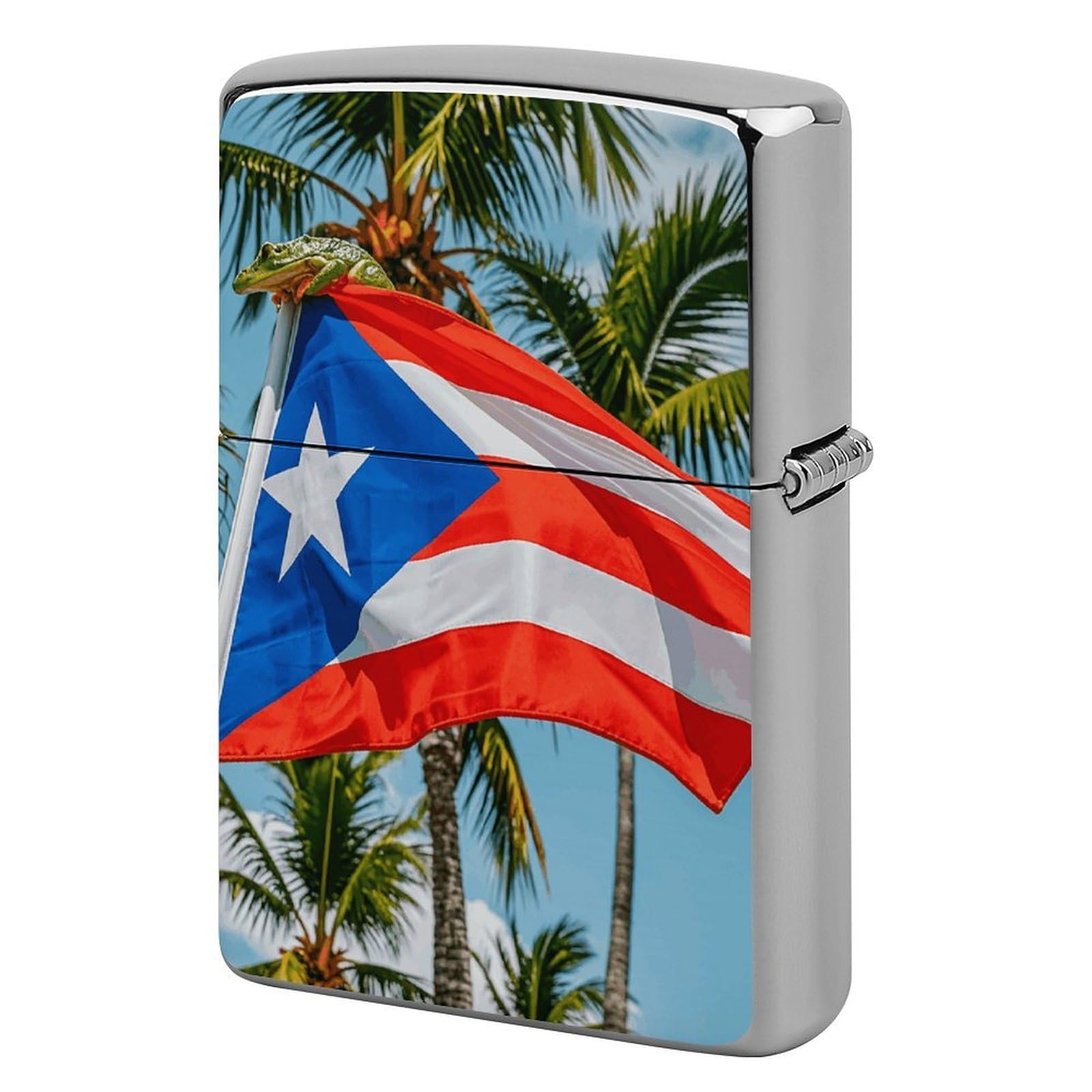 Puerto Rico Flags Frog Palm Trees Lighter Case for Men, Personalized Lighter Cover for Valentine's Day Gifts, Flip-Top Lighters Shell for Outdoor, Portable Lighters Protective Sleeve