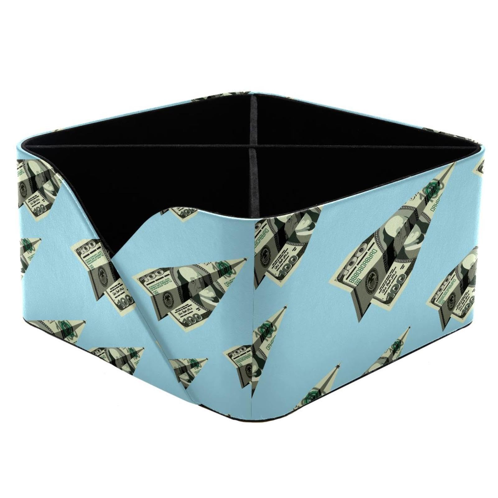KengjuTesu Aircraft Dollars Money Pattern Desktop Organizer Pen Holder, Rectangular Pencil Cup for Office, Study and Makeup Stations