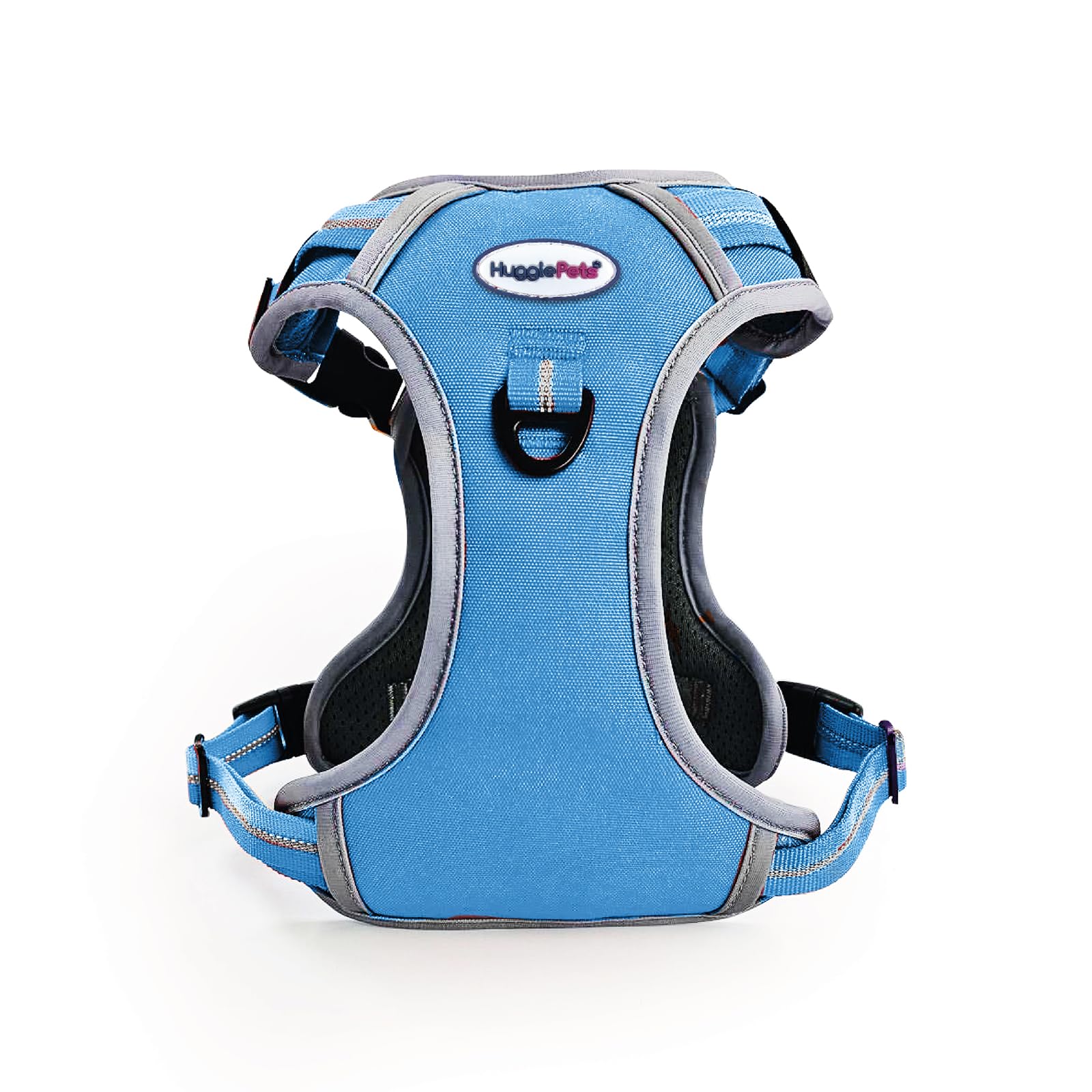 HugglePets Activity & Travel Comfort Dog Harness | Blue Medium 60-80cm | Adjustable Reflective | Breathable Mesh | Padded Grab Handle | Front & Rear D-Ring | Great