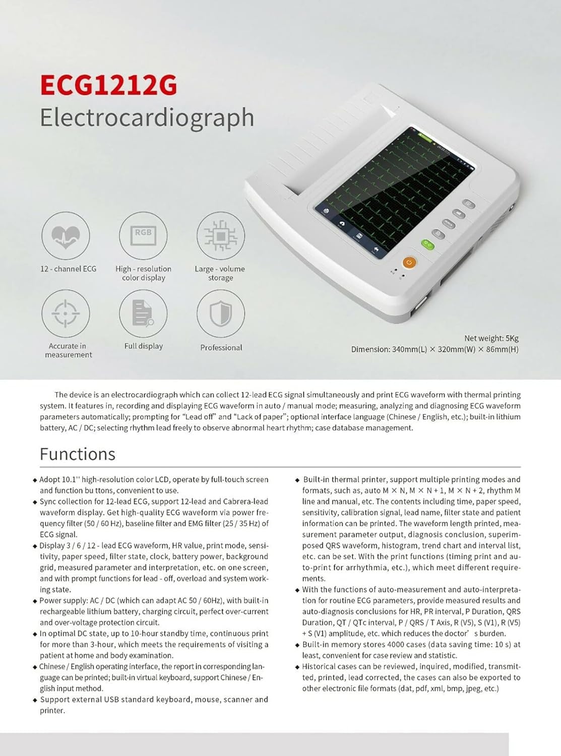 Macchina ECG per Elettrocardiografo Digitale Portatile A 12 Canali Macchina ECG con Software