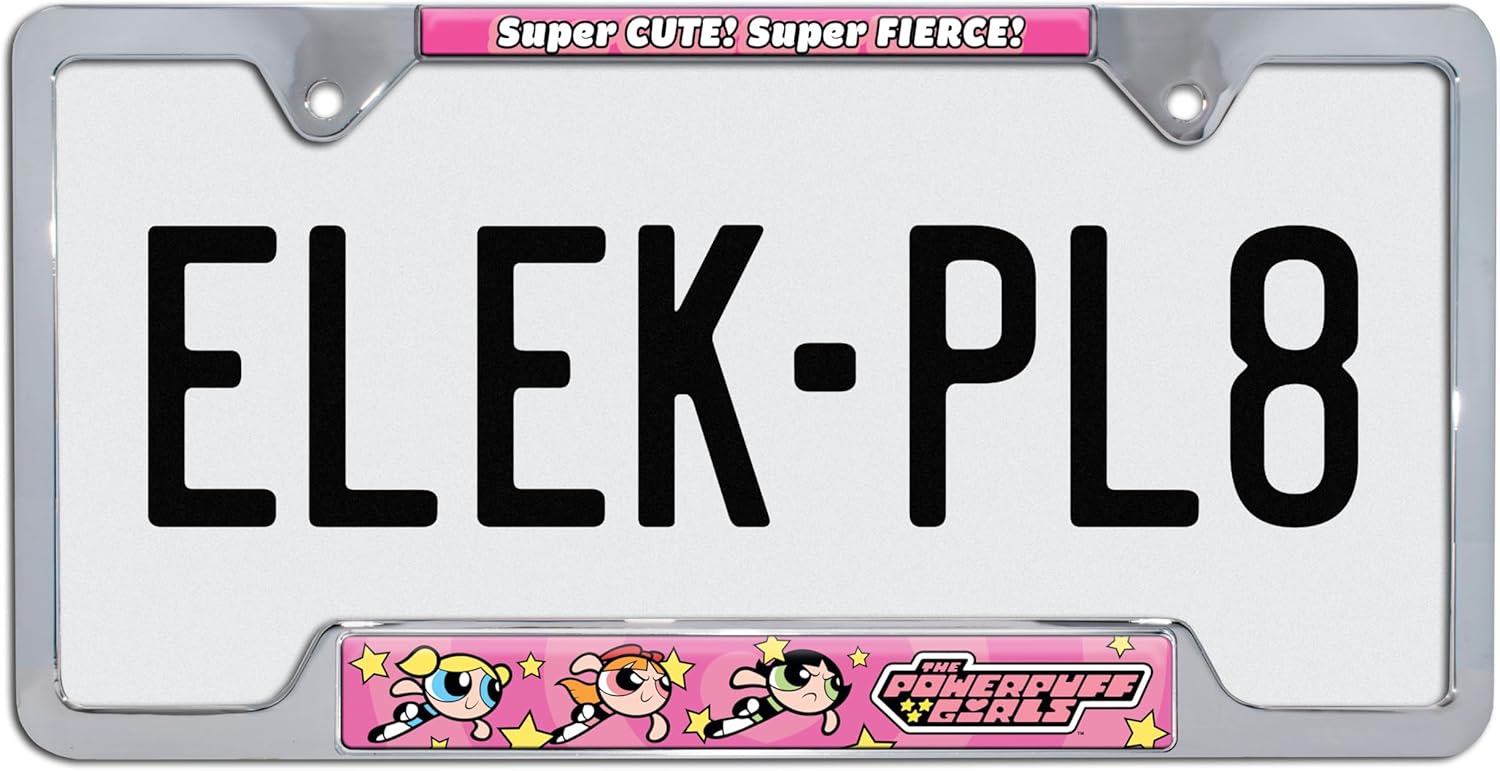 Elektroplate Officially Licensed Powerpuff Girls Cute Fierce 3D Doming Chrome-Plated All-Metal Open Corner License Plate Frame Tag Holder for Cars/SUVs/Trucks Weatherproof Automotive Accessory