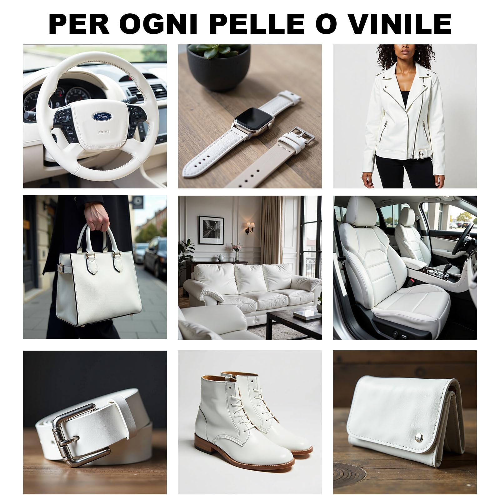 250g Bianco Kit Riparazione Pelle,Smacchiatore Sedili Auto,Ripara Pelle Divano Graffio,Pelle Rinnova Volante in Pelle,Tintura per Pelle Scarpe,Giacca,Sofa,Sedili Auto