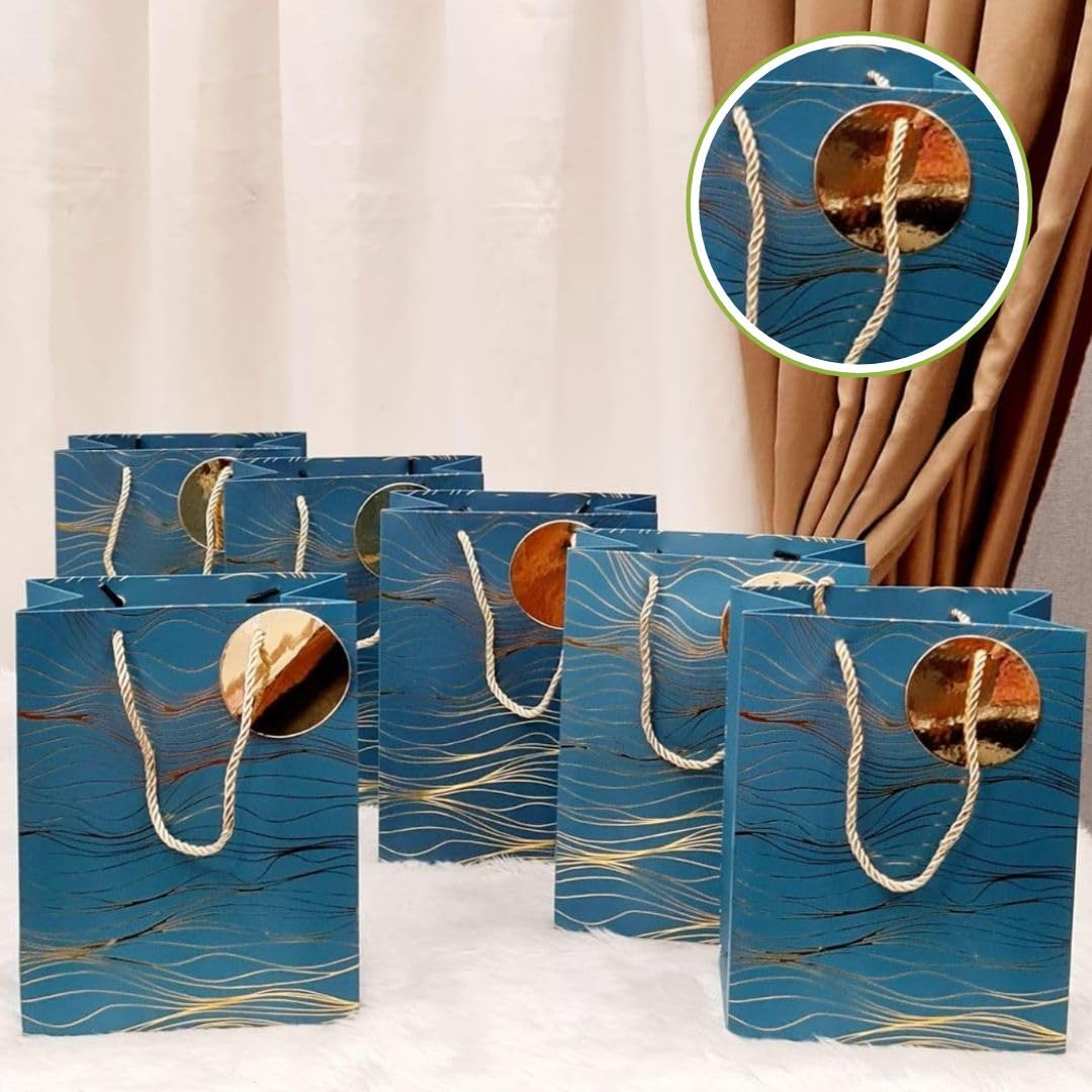 SATYAM KRAFT (Pack of 6) Golden Printed Paper Bags With Free Tags Goodie Bags for Return Gifts- Gift Bags For Corporate Events (23 X 18X 10 CM) | Party Favor Bags for Kids Birthday Return Gift, Small Presents,Christmas, Weddings, Holiday Presents - 2 (B0CP5LH4RB) Amazon Price History, Amazon Price Tracker