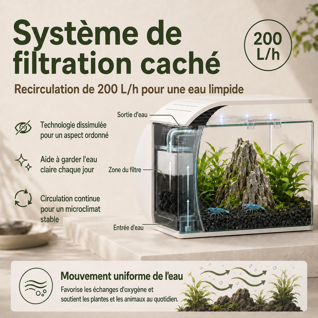 Aquarium de 5 gallons, avec éclairage LED et pompe à eau, capacité pour poissons d'ornement, crabes, plantes, idéal pour salon, chambre à coucher, bureau, décoration