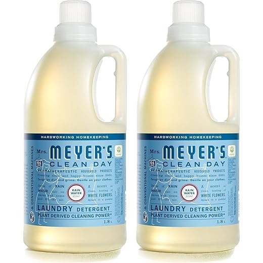 MRS. MEYER'S CLEAN DAY Liquid Laundry Detergent, Biodegradable Formula Infused with Essential Oils, Rain Water, 64 oz - Pack of 2 (128 Loads)