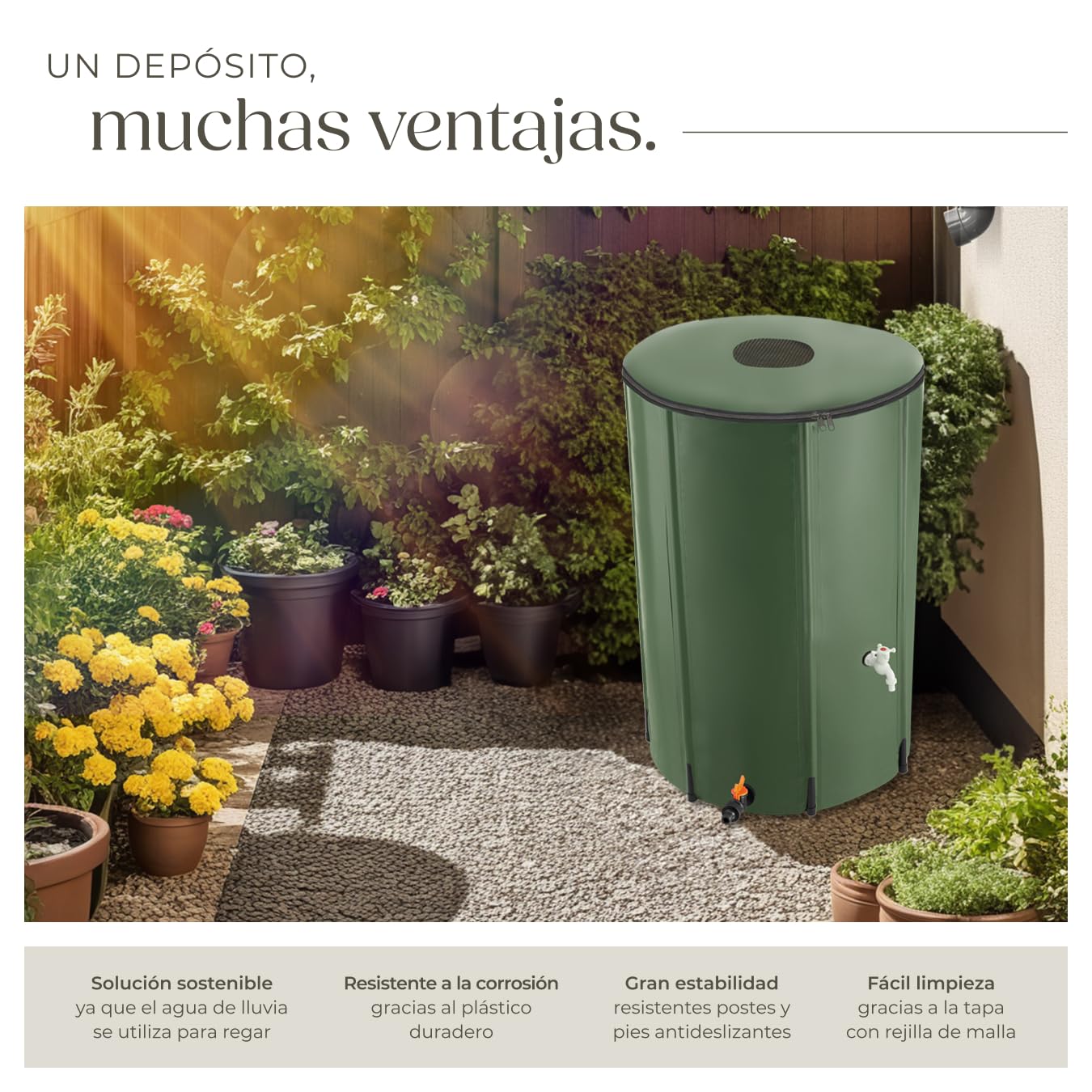 tectake® Deposito Agua Lluvia Plegable, Bidón con Grifo, Bolsa Agua Resistente Intemperie, Accesorios Camping, Garrafa Agua, Supervivencia, Fácil Montaje, Recolección Agua Lluvia - 380 litros