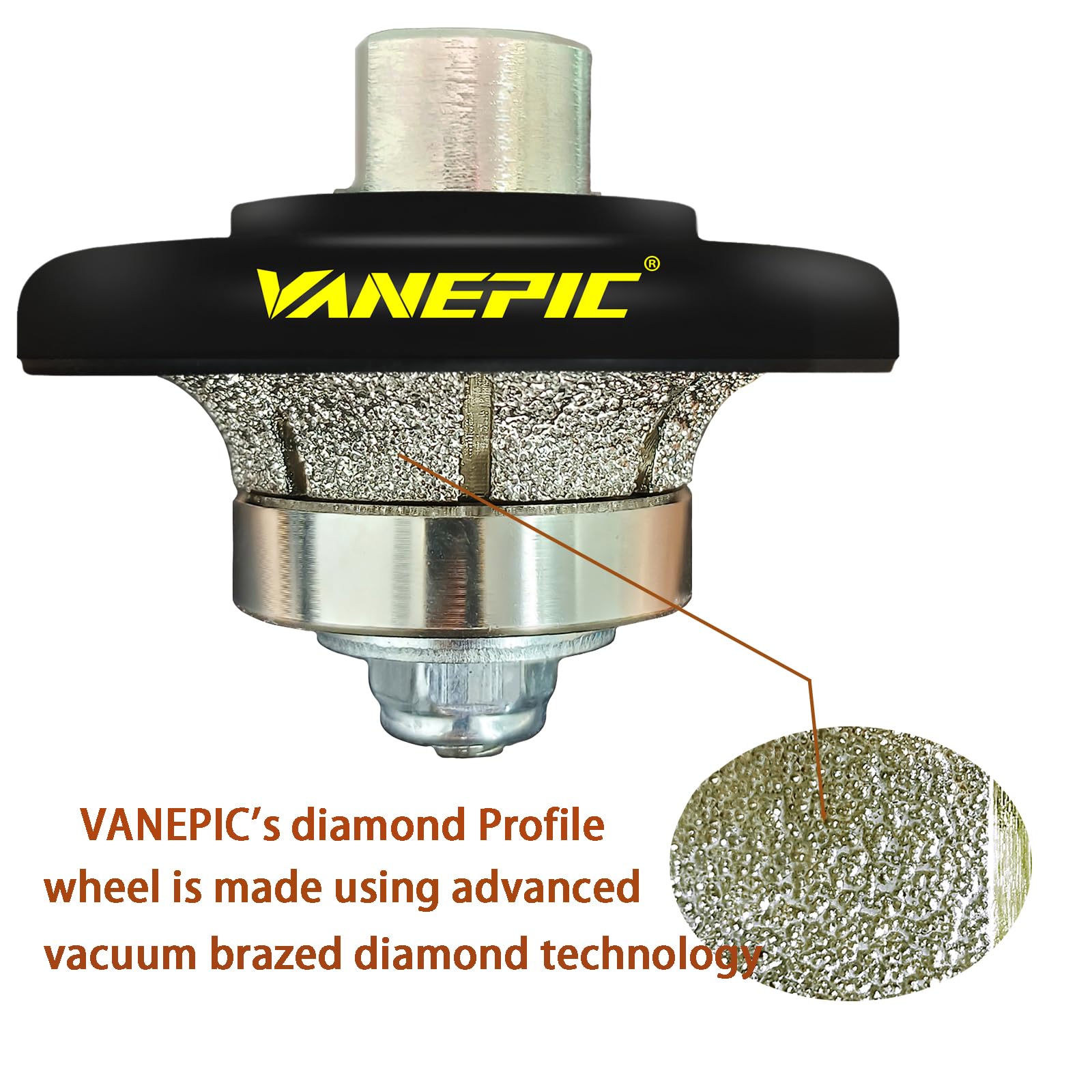 MOSTARTOOLS 1/2" Demi Bullnose Diamond Hand Profiler – 3" Diameter, Medium Grit, Vacuum Brazed, 5/8-11 Arbor, Wet/Dry Use, For Granite, Marble, Concrete Countertop Edges