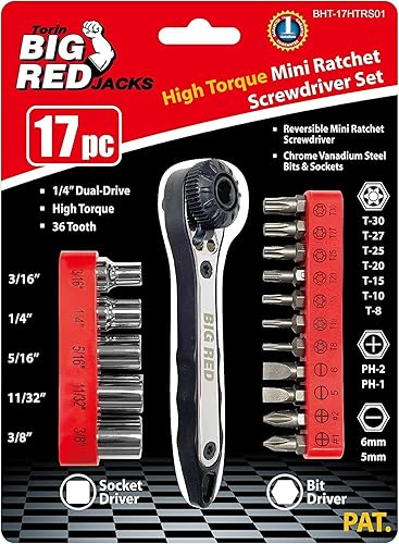 Miniatura 2 de BIG RED BHT-17HTRS01R Torin - Juego de destornilladores de mini llave de trinquete 36 dientes reversibles de par súper alto de 14 pulgadas de doble