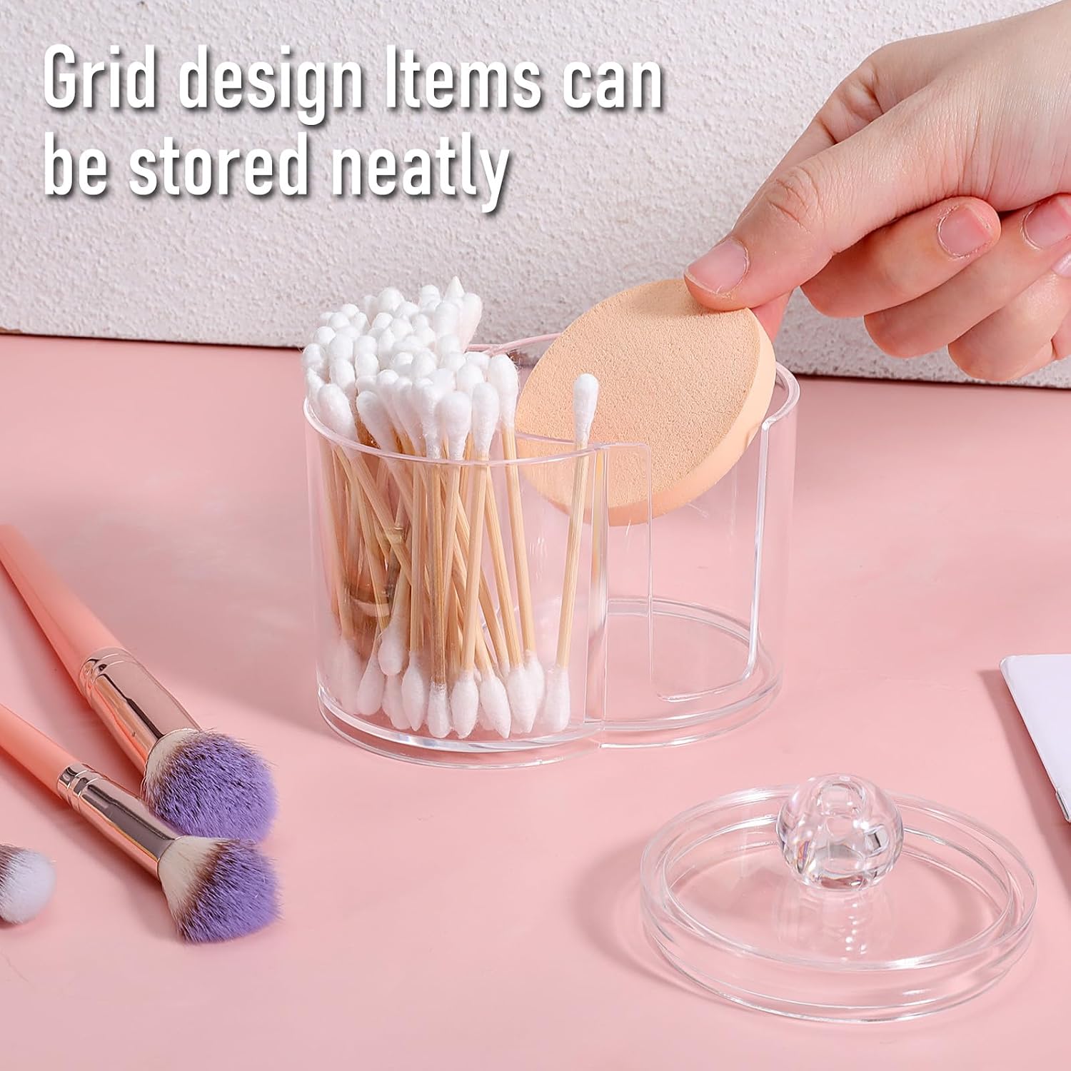 Cotton Pad Holder Clear PVC Cotton Ball Holder Makeup Pad Holders Dual Compartment Cottons Swab Dispenser Vanity Bathroom Container Organizer Case for Floss Picks, Hair Ties Sponges
