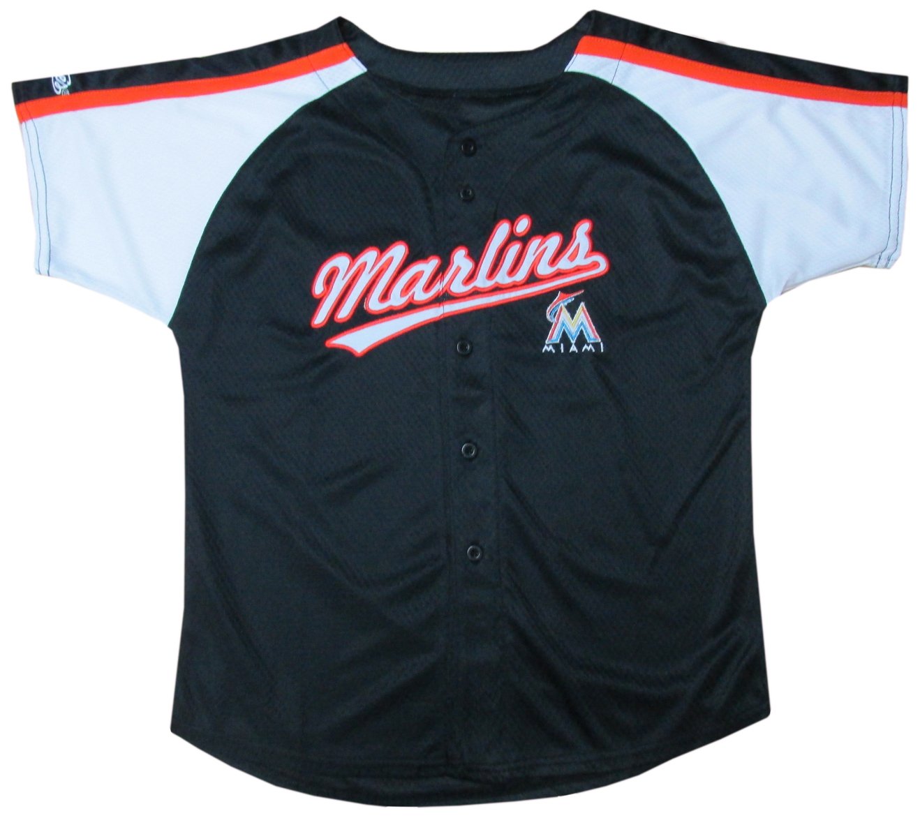 MLB Miami Marlins Boy's Colorblocked Buttondown Jersey, Black, 7