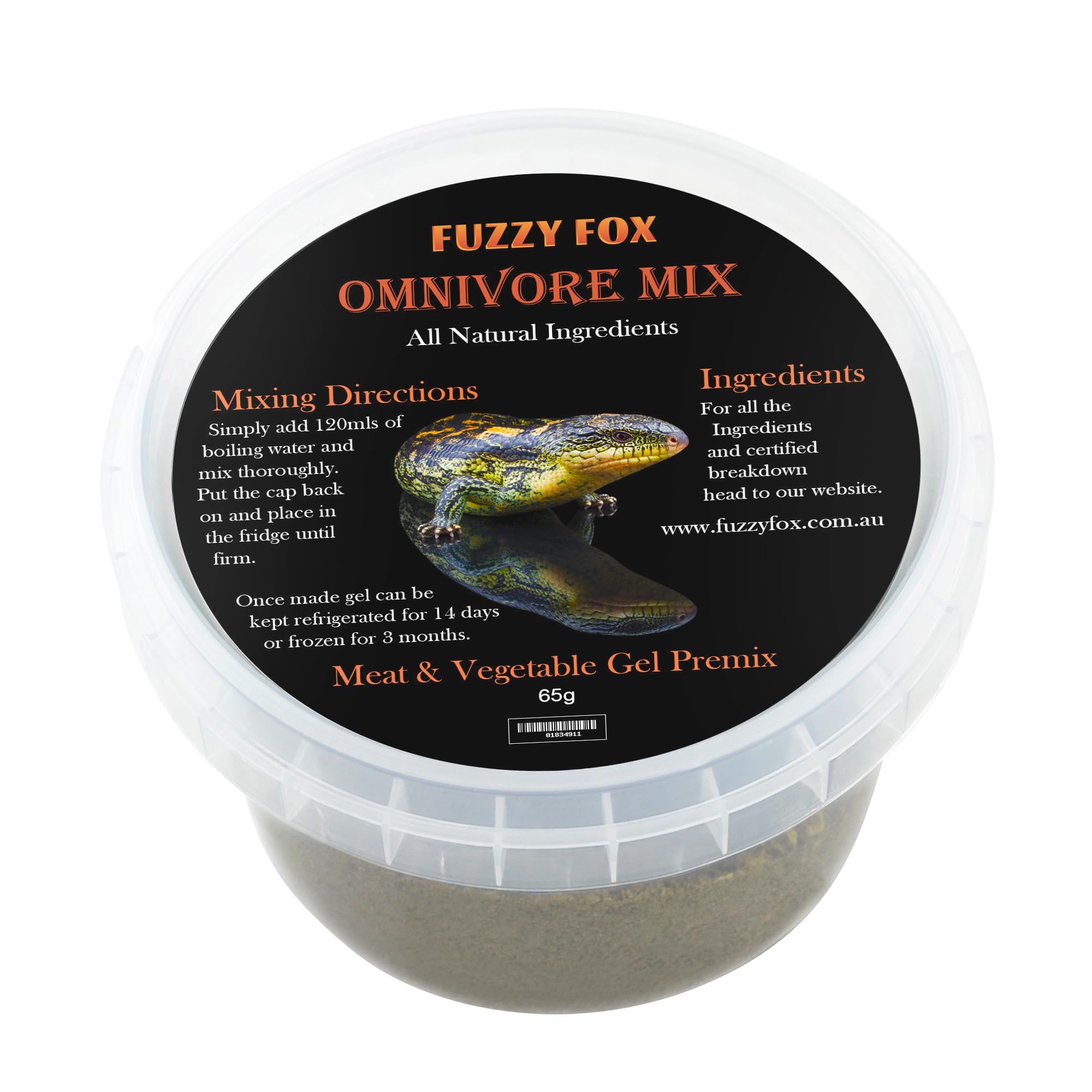 Fuzzy Fox Reptile Omnivore Premix Gel Food 65g