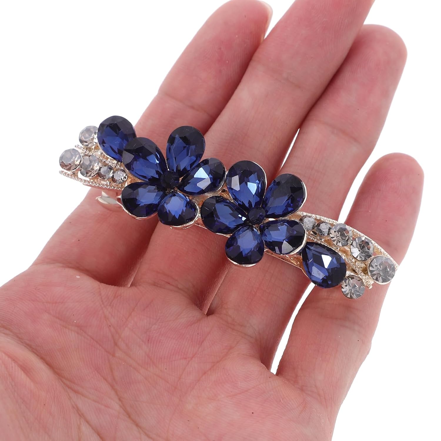 LUOZZY Rhinestone Hair Clip for Women Girls Bling Hair Clip Flower Hair Barrette for Prom Wedding Daily Use Hair Accessories, Dark Blue - Image 4
