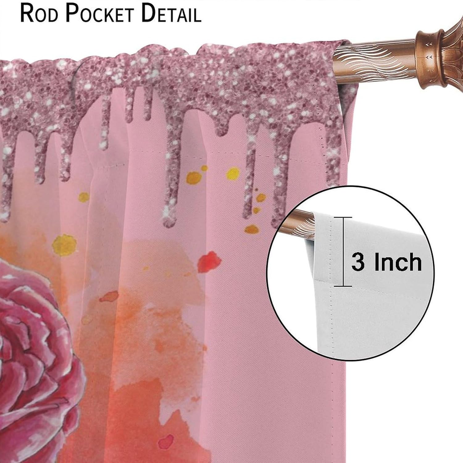 Fashion Pink Perfume Curtains Romantic Valentine's Day Bling Rose Floral Retro Makeup Woman Girls Lady Bedroom Decor Blackout Rod Pockets Window Drapes for Living Room W31.5xL63in 2 Panels