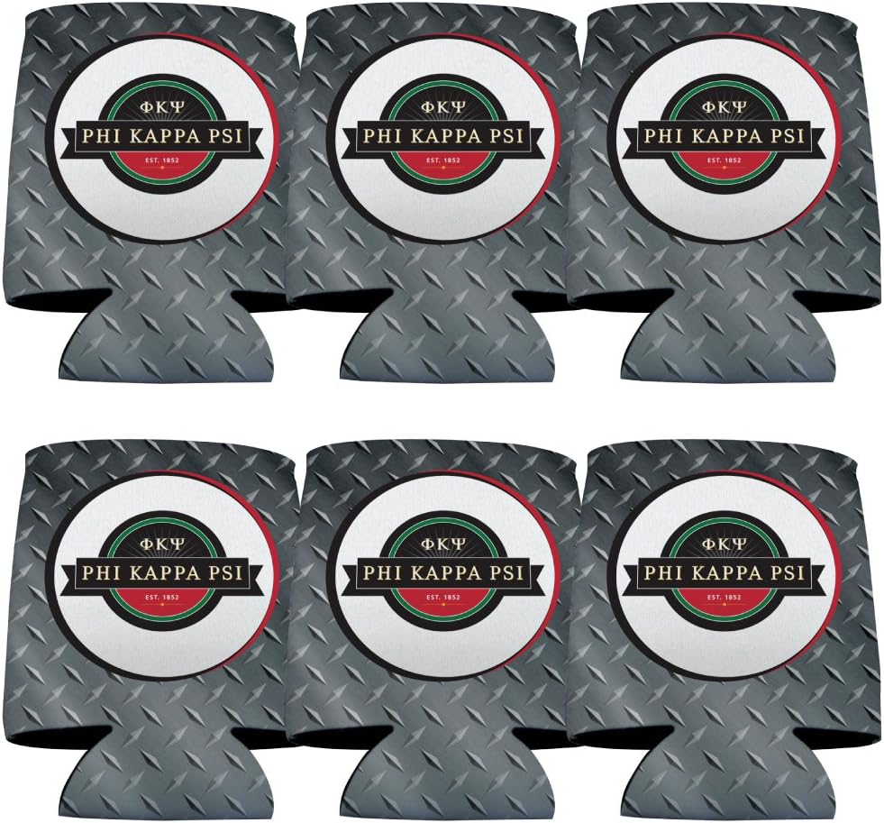 VictoryStore Can and Beverage Coolers - Phi Kappa Psi, Logo and Steel Plate Design, Set of 6