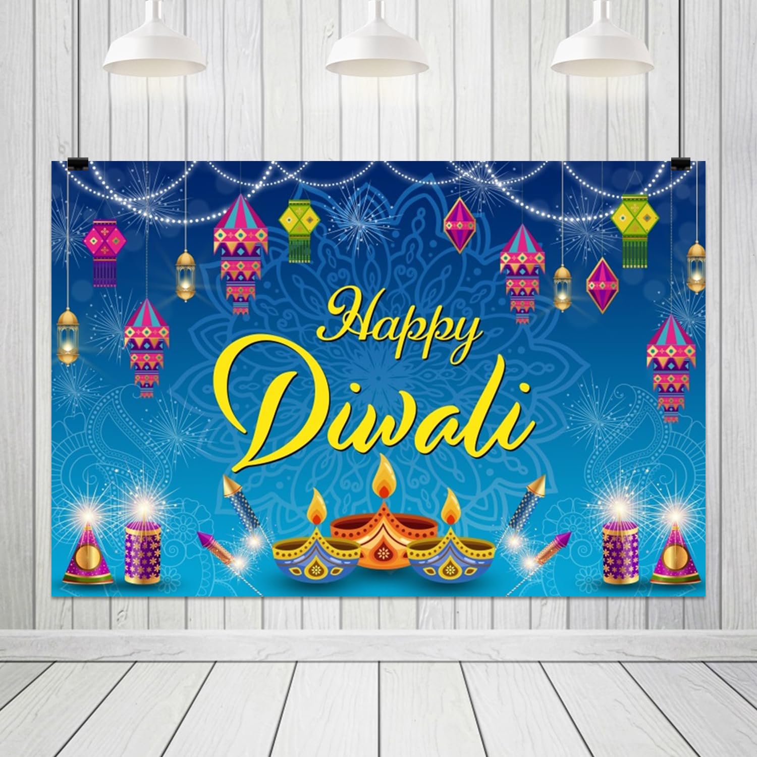 ZJRBJB 6x4ft Happy Diwali Backdrop Banner India Pooja Traditional Photography Background Deepavali Background Banner Festival Of Lights Diwali Decorations Party Supplies