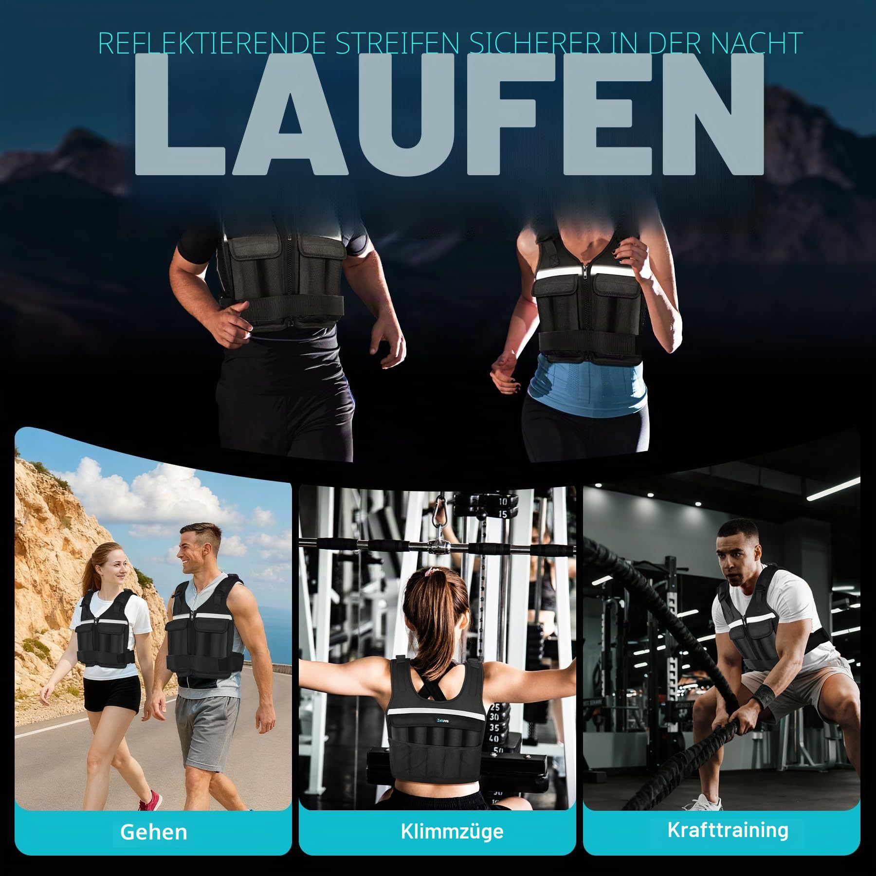Gewichtsweste für Damen und Herren, Gewichtswesten verstellbar 0,5 kg-8,6 kg, waschbare Gewichts-Laufwesten für Workout, Krafttraining, Laufen, Walking, Fitness, Muskelaufbau, Gewichtsverlust
