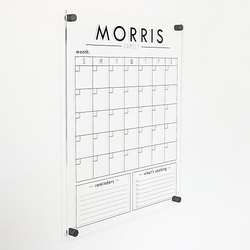 Clear Acrylic Family Calendar with Personalized Family Name and Bottom Sections