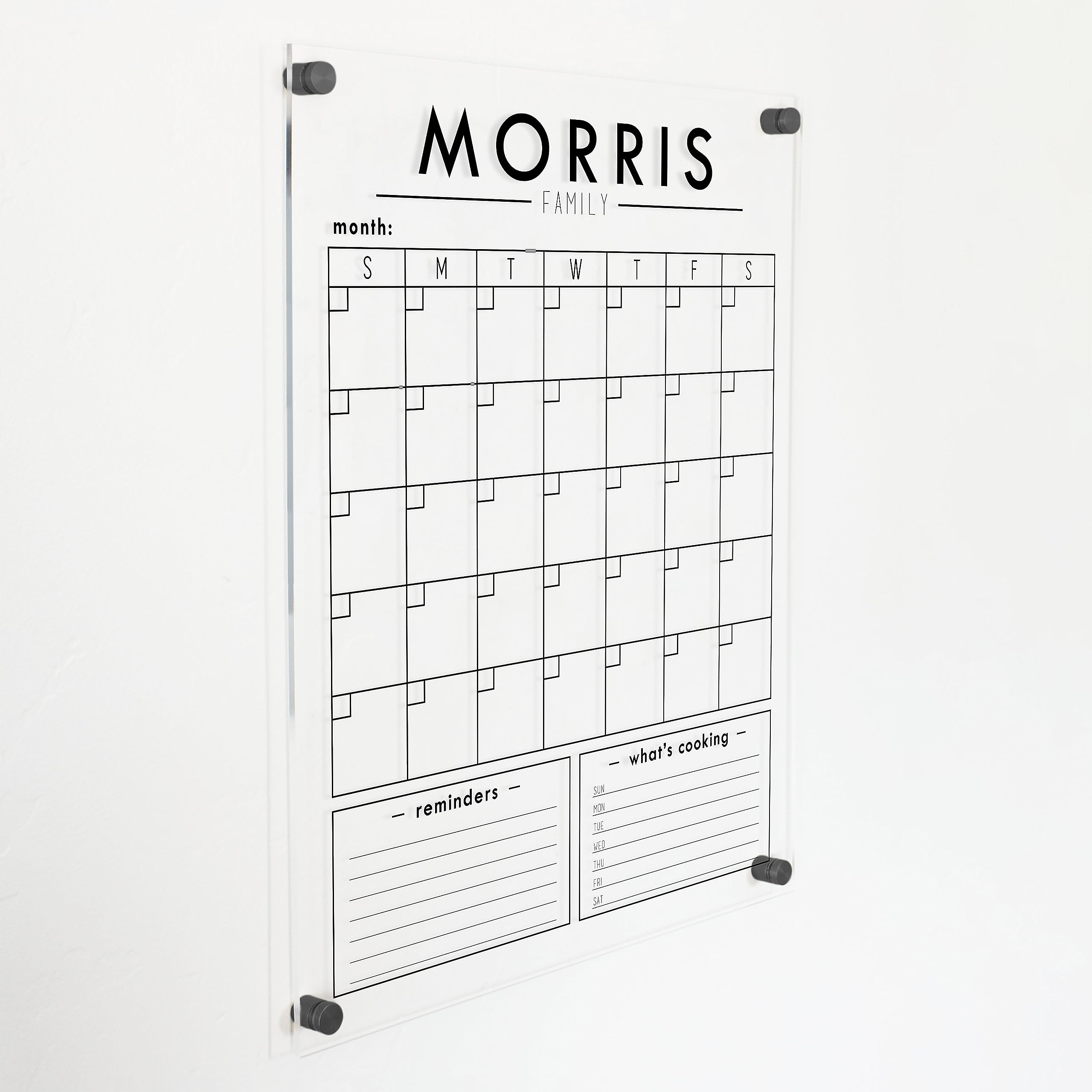 Clear Acrylic Family Calendar with Personalized Family Name and Bottom Sections