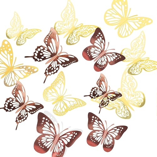 AZOI 72Pcs 3D Butterfly Wall Decors Room Decor Gold Butterfly Decorations Home Decor 6 Styles 3 Sizes Removable Butterfly for Birthday Graduation Party Dorm Wedding Cake Flower Decorations