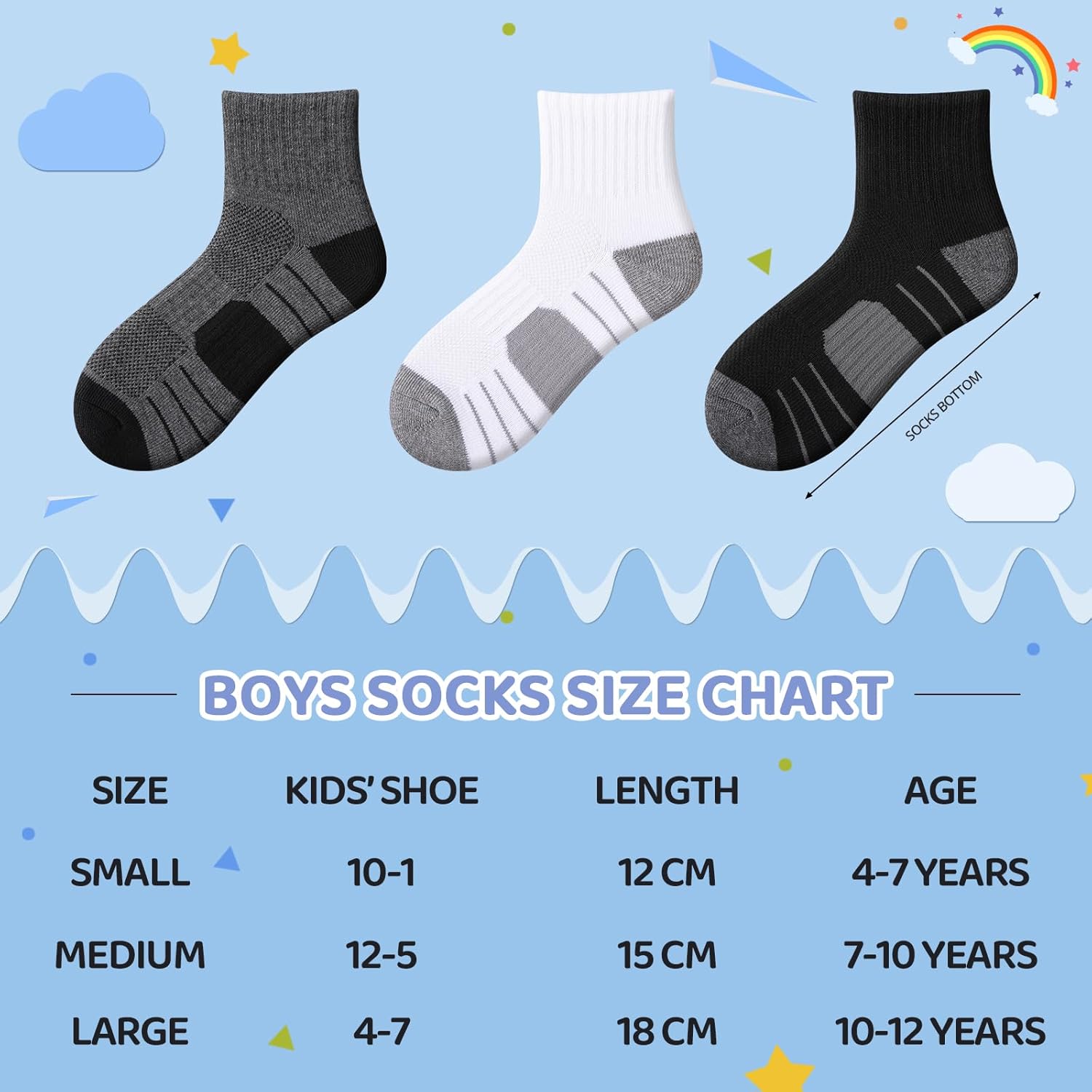 Comfoex 12 Pairs Boys Socks kids Cushioned Sport Short Quarter Athletic Sock For Little Big Kids 6-8 8-10 years - Image 3