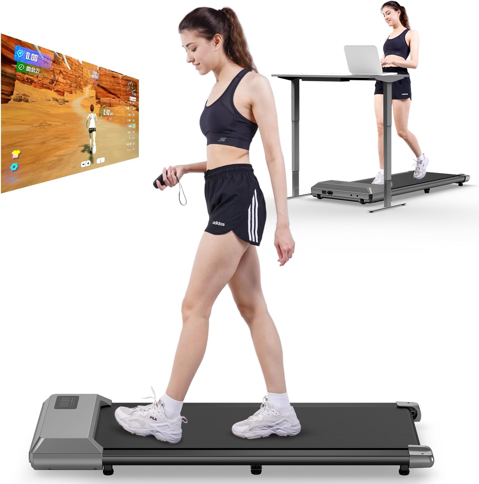Lacuffy Raceable Walking Pad Suitable for High-tech Wearable Devices, Max 136kg APP Control Under Desk Treadmill with Training Courses and AI Training Door to Door Delivery