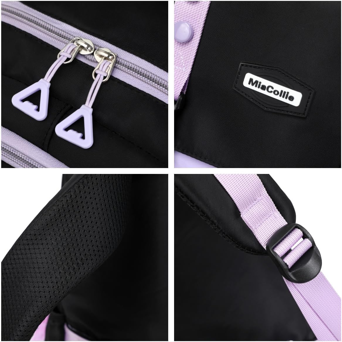 Girls Backpack with Lunch Box and Pencil,Travel Daypack Cute backpack for Teens Girls Women Students (Black & Purple) - Image 9