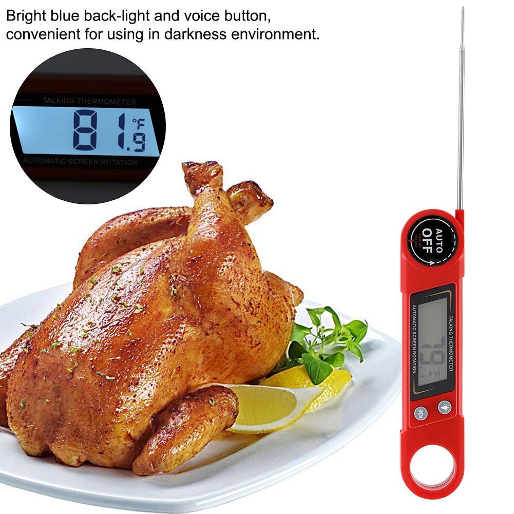 XINGYU Digitales Lebensmittelthermometer, sofort ablesbares Sprachtemperaturmessgerät für Fleisch mit Klappsonde für Grillküchen