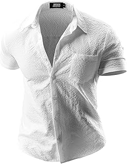 Men's Button Down Shirts Short Sleeve Casual Shirts Textured Summer Beach Wedding Shirts