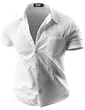 Men's Button Down Shirts Short Sleeve Casual Shirts Textured Summer Beach Wedding Shirts